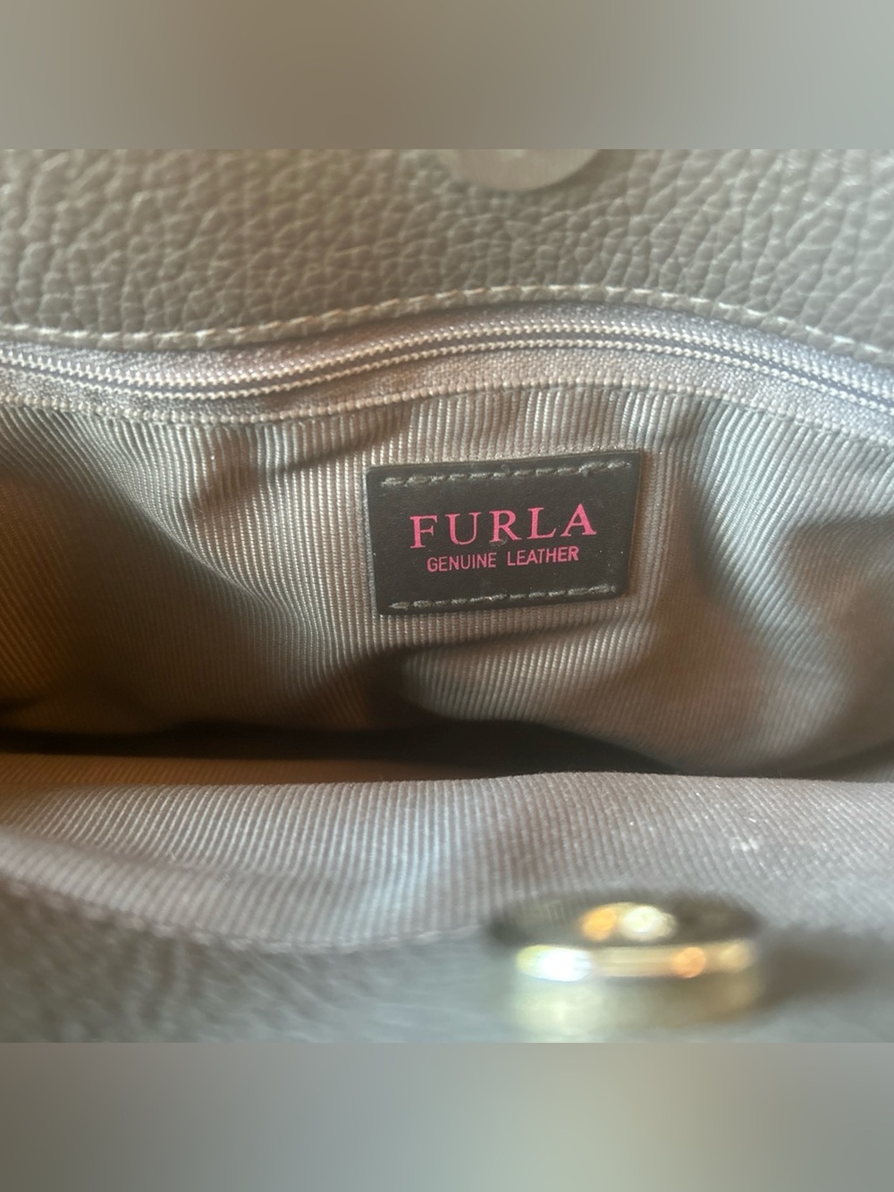 Furla Alba Dark Gray Pebbled Leather Tote with Gold Logo - Picture 4 of 11
